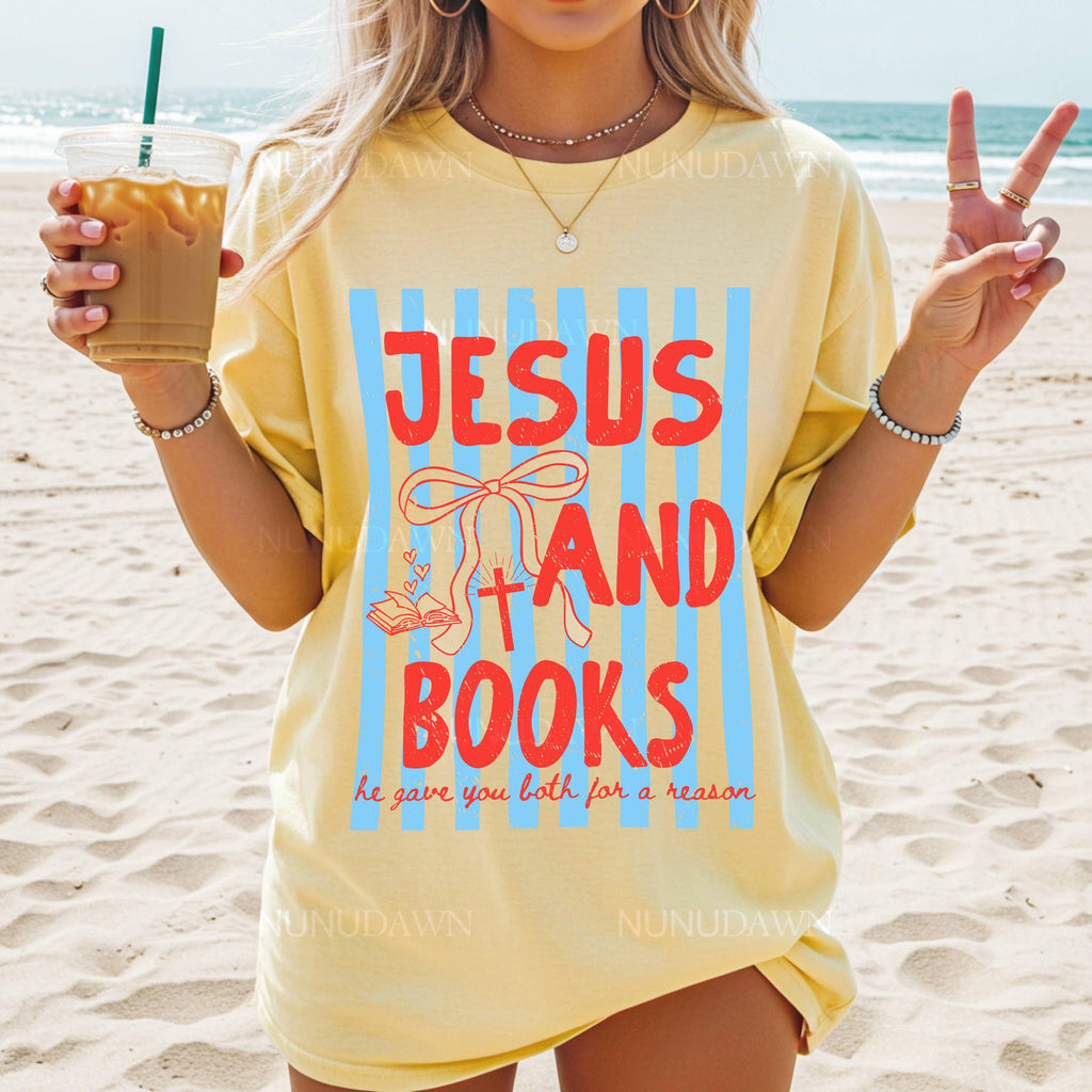 Christian Book Lover Comfort Colors Tee Bookworm Faith Jesus Books Reading (1)