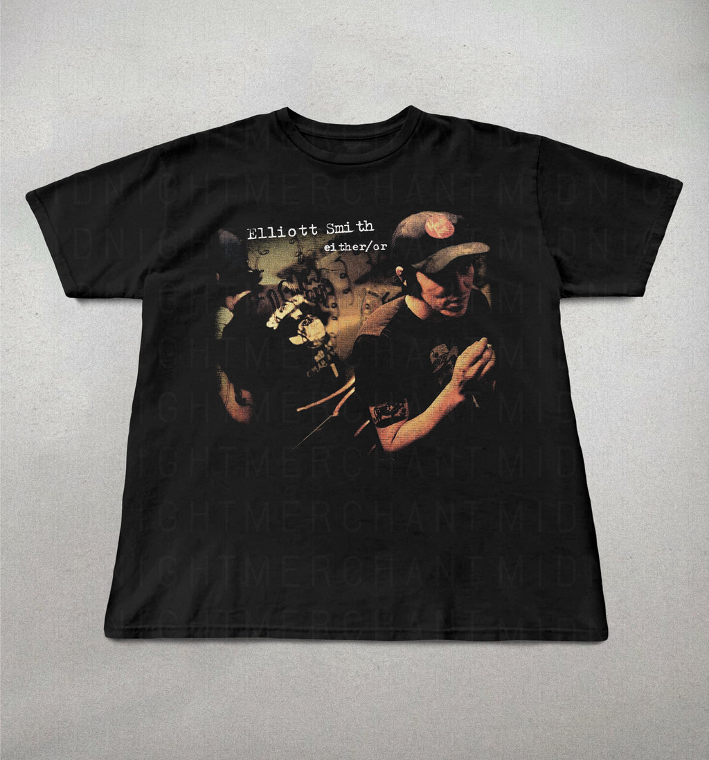 Elliot Smith Either Indie Folk Retro 90s Elliot Smith Alt Rock Tee 90s Band Tee (1)