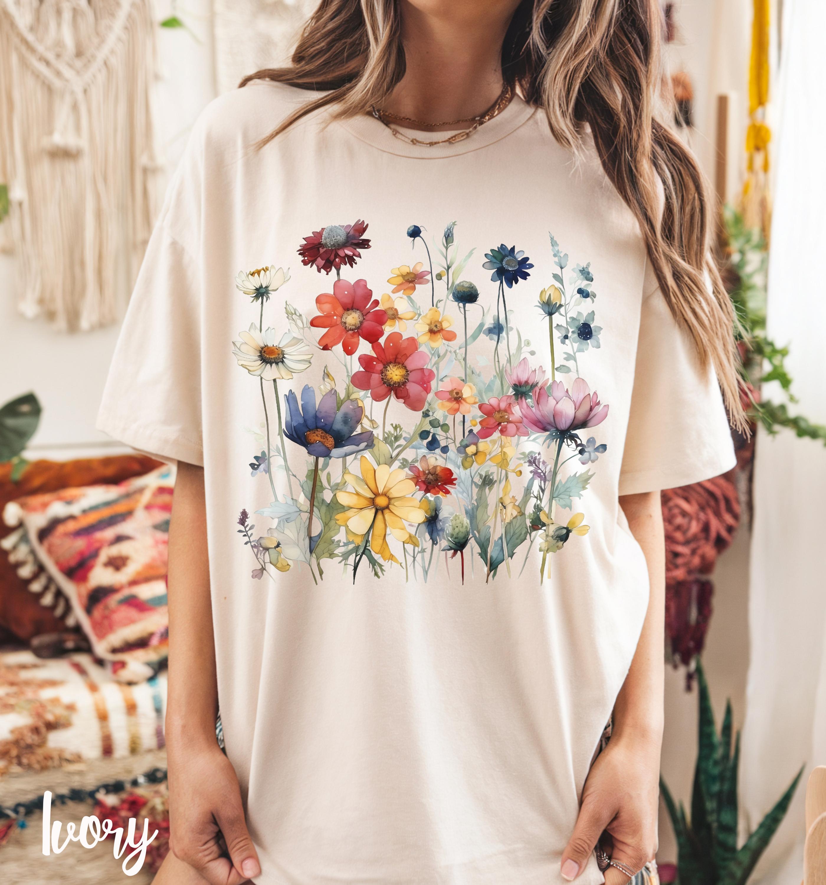 Boho Wildflower Comfort Colors Spring Floral Tee Unisex T-shirt, Sweatshirt, Hoodie (1)