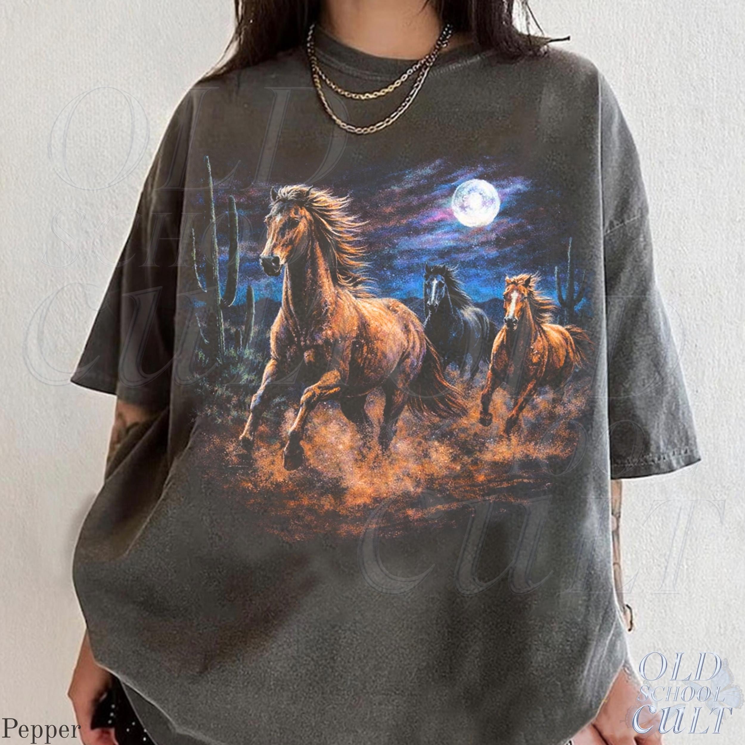 Wild Horses Vintage 90s Retro Moonlit Running Horse Tee (1)