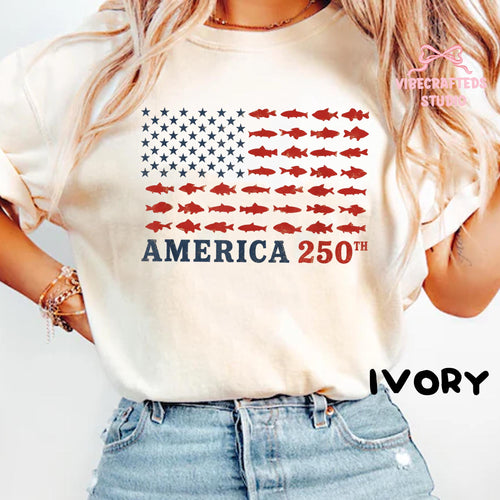 America 250th Fishing Flag Comfort Colors Usa 250 Years Fishing Tee Patriotic Fisherman 4th July Angler (1)
