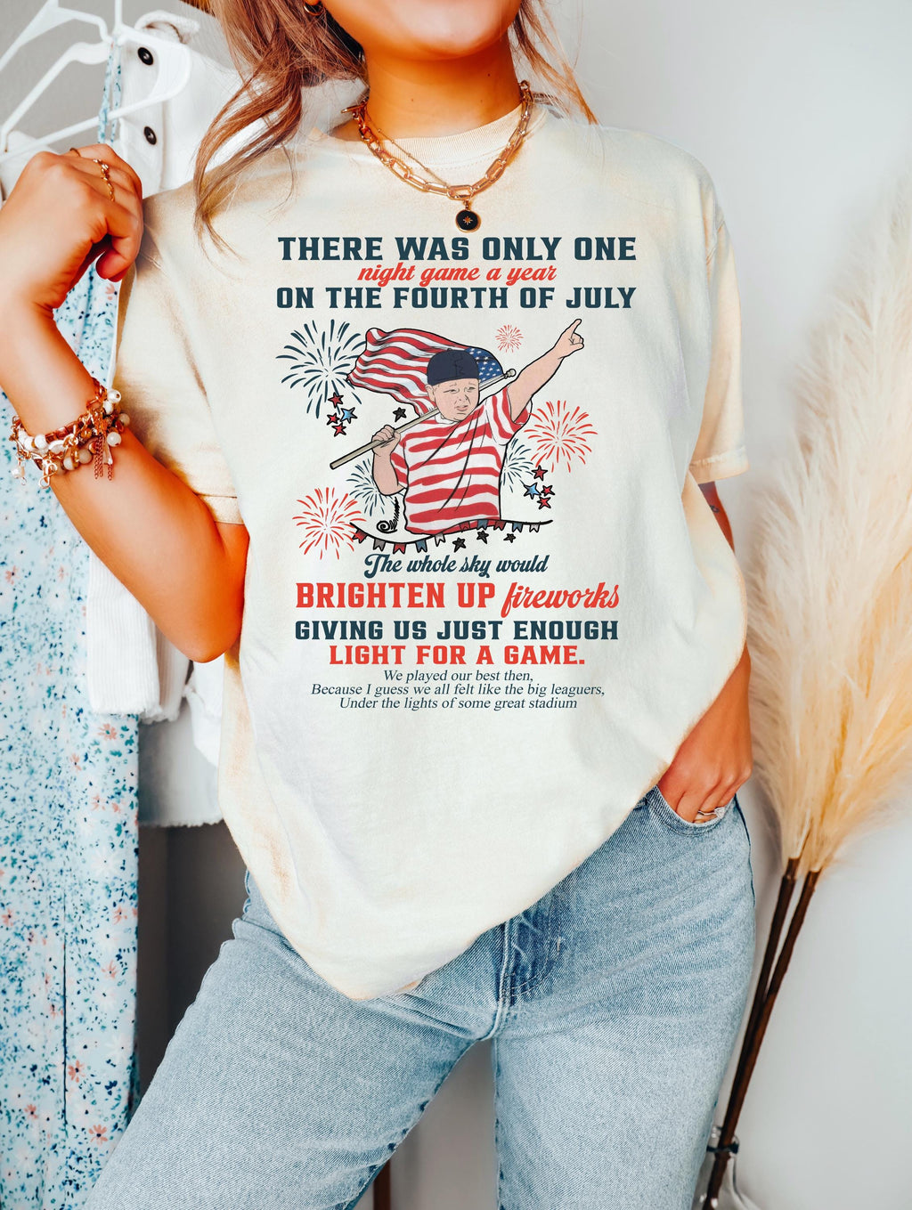 Fourth July Baseball Night Game Tee Retro Americana Fireworks Nostalgic Summer Patriot (2)