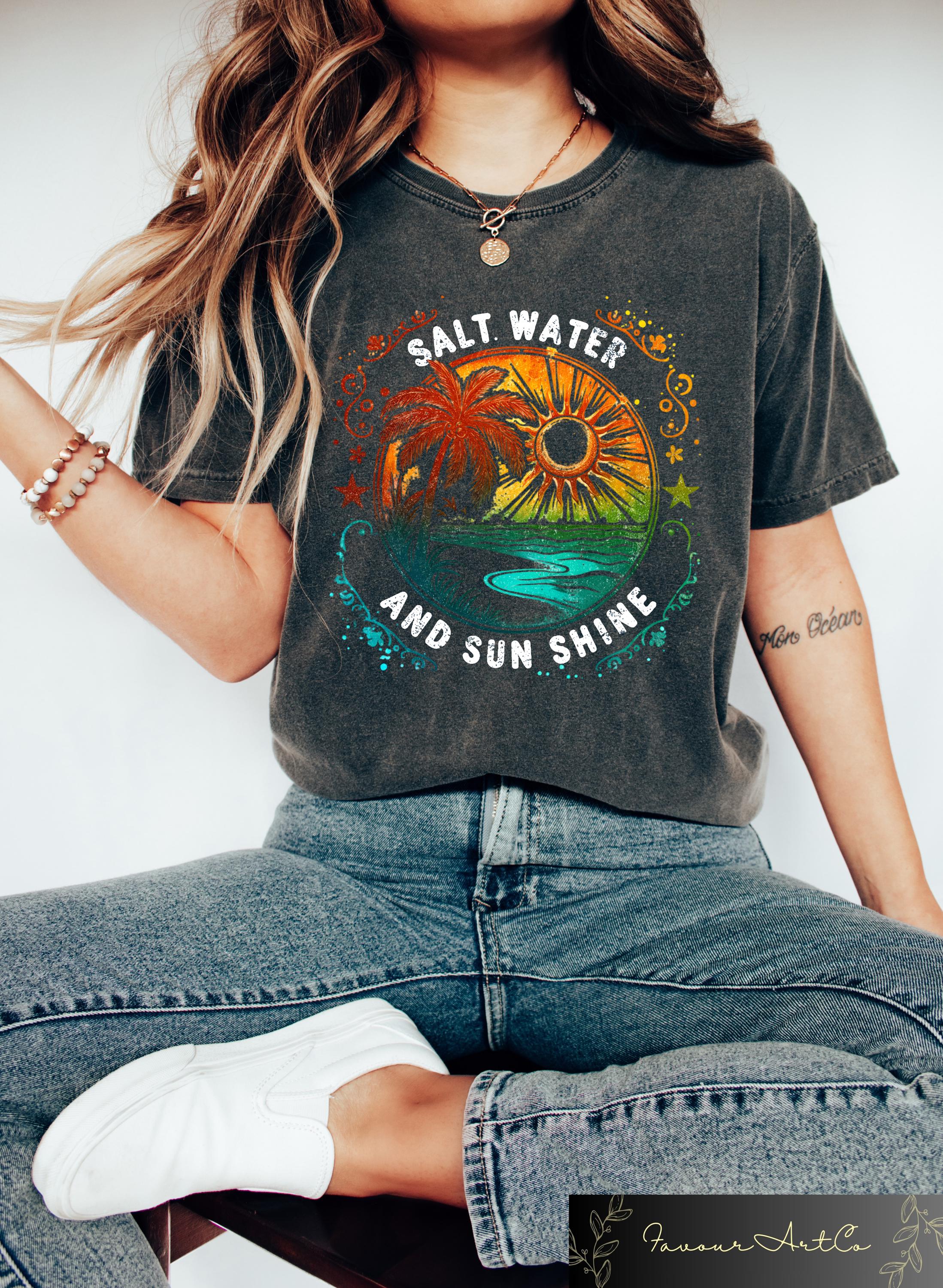 Salt Water Sun Shine Summer Holiday Retro Beach Tropical Vacation Summer Tee Sunshine (2)