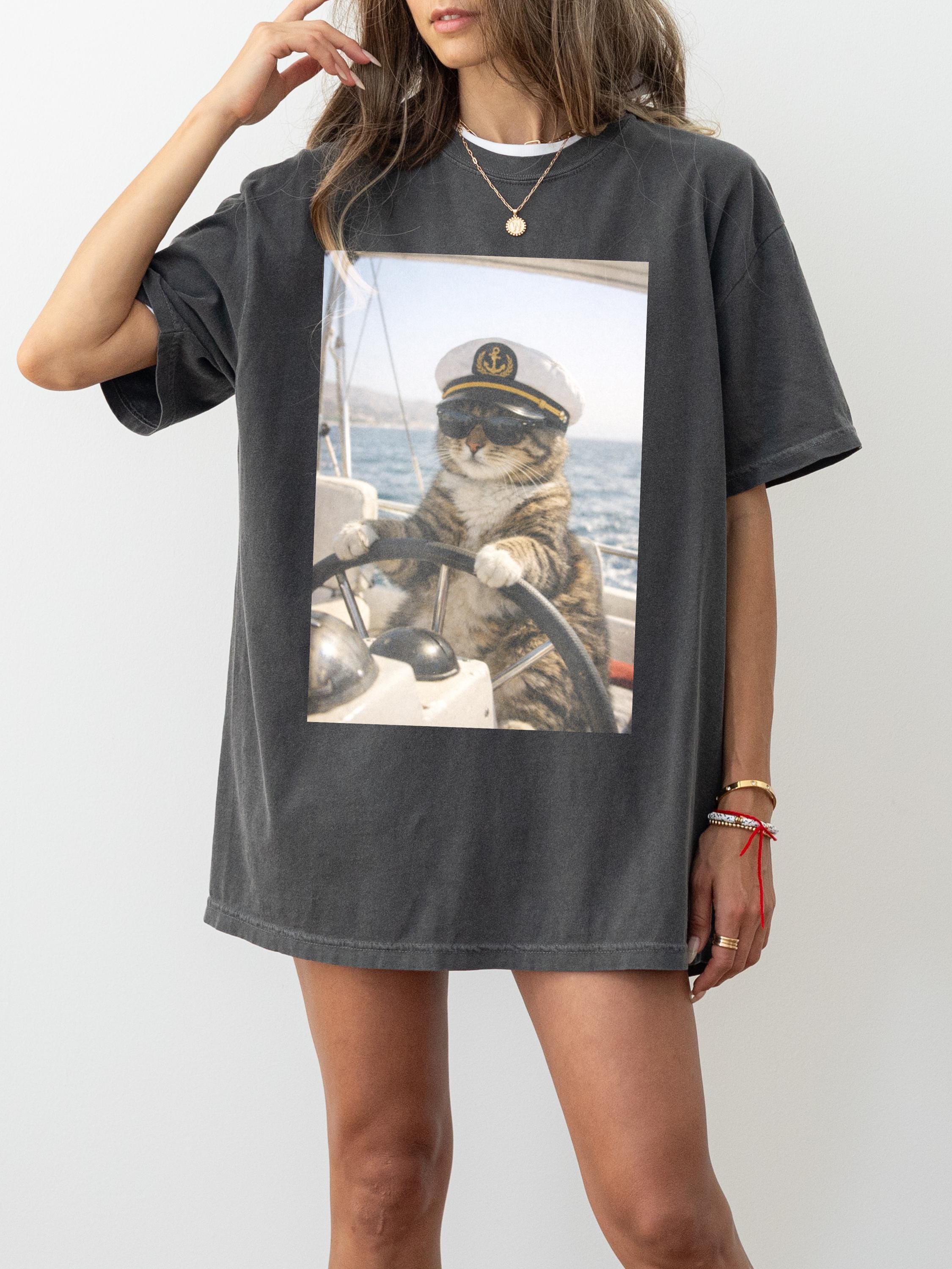 Vintage Cat Cats Sailing Meme Comfort Colors Oversized Unisex T-shirt, Sweatshirt, Hoodie (2)