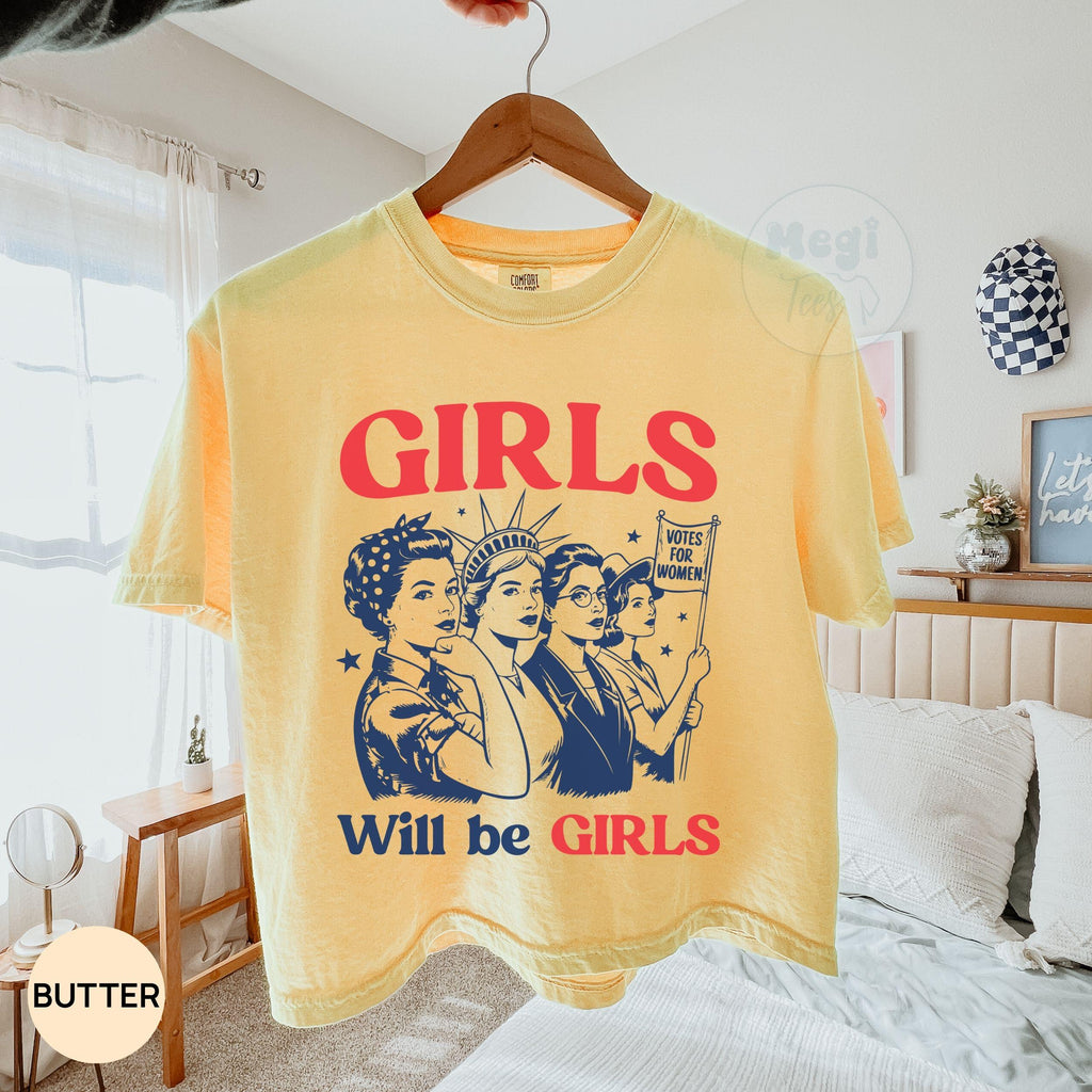 Comfort Colors Cropped Patriotic Feminist 4th July Strong American Tee Independence Day (2)
