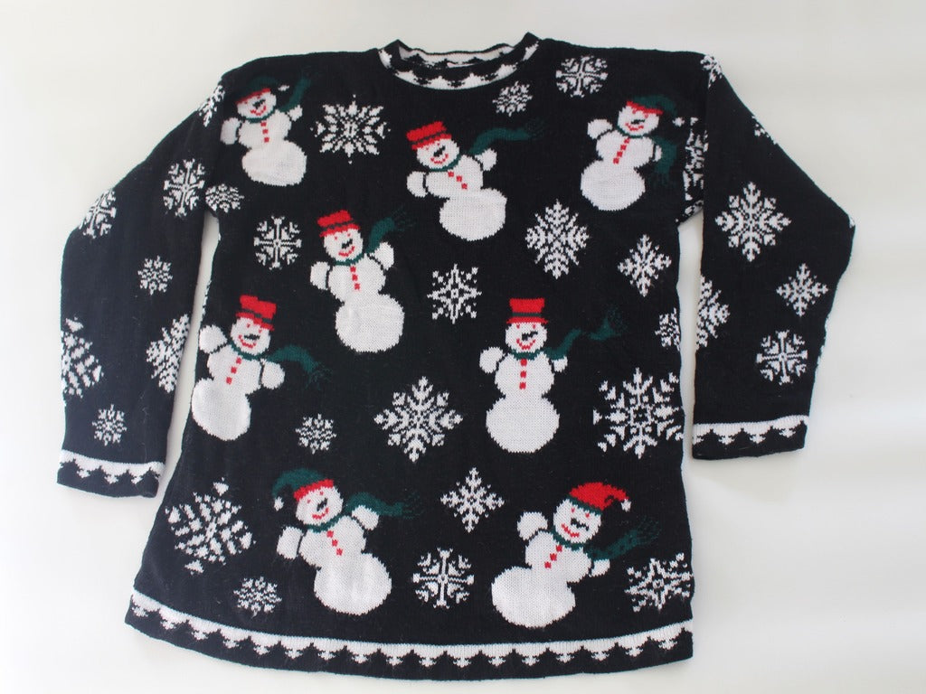 Snowmen and snowflakes everywhere! Large, Christmas sweater