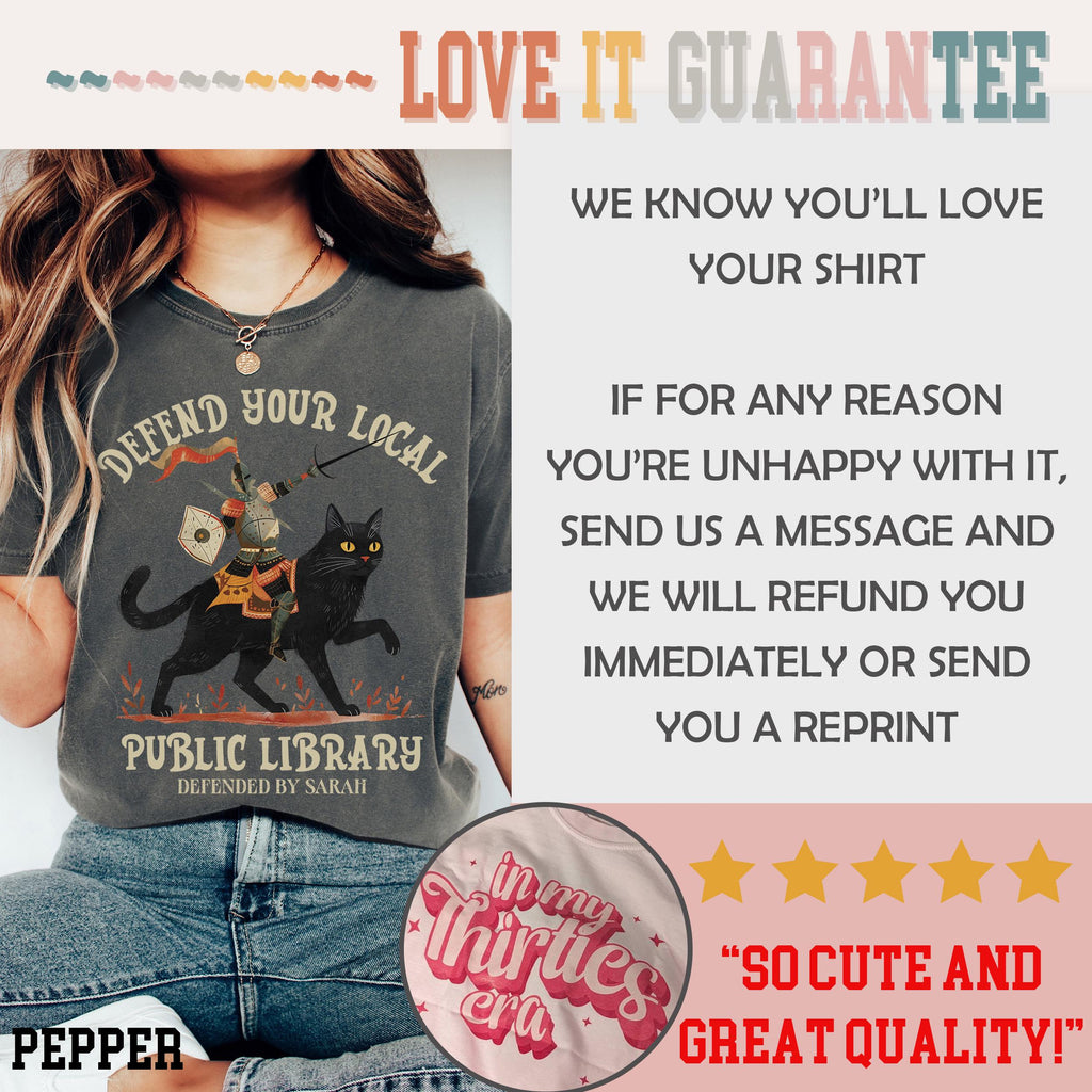 Comfort Colors Defend Local Public Library Knight Cat Tee Custom Book Lover Personalized Fantasy Reader (3)