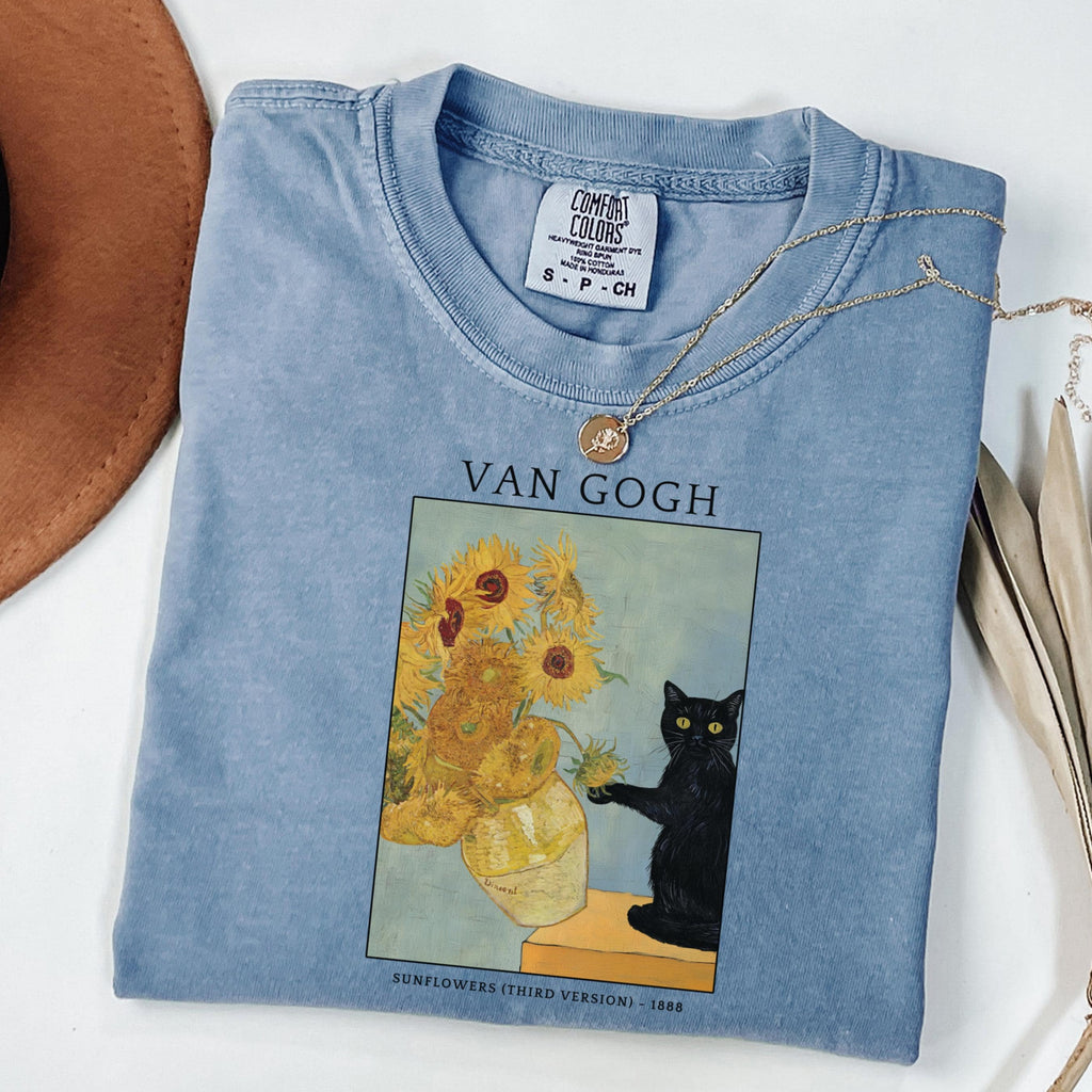 Comfort Colors Ca Ca Van Gogh Cat Meme Black Cat Ar Artist Tee Kitty Lover Tee (3)