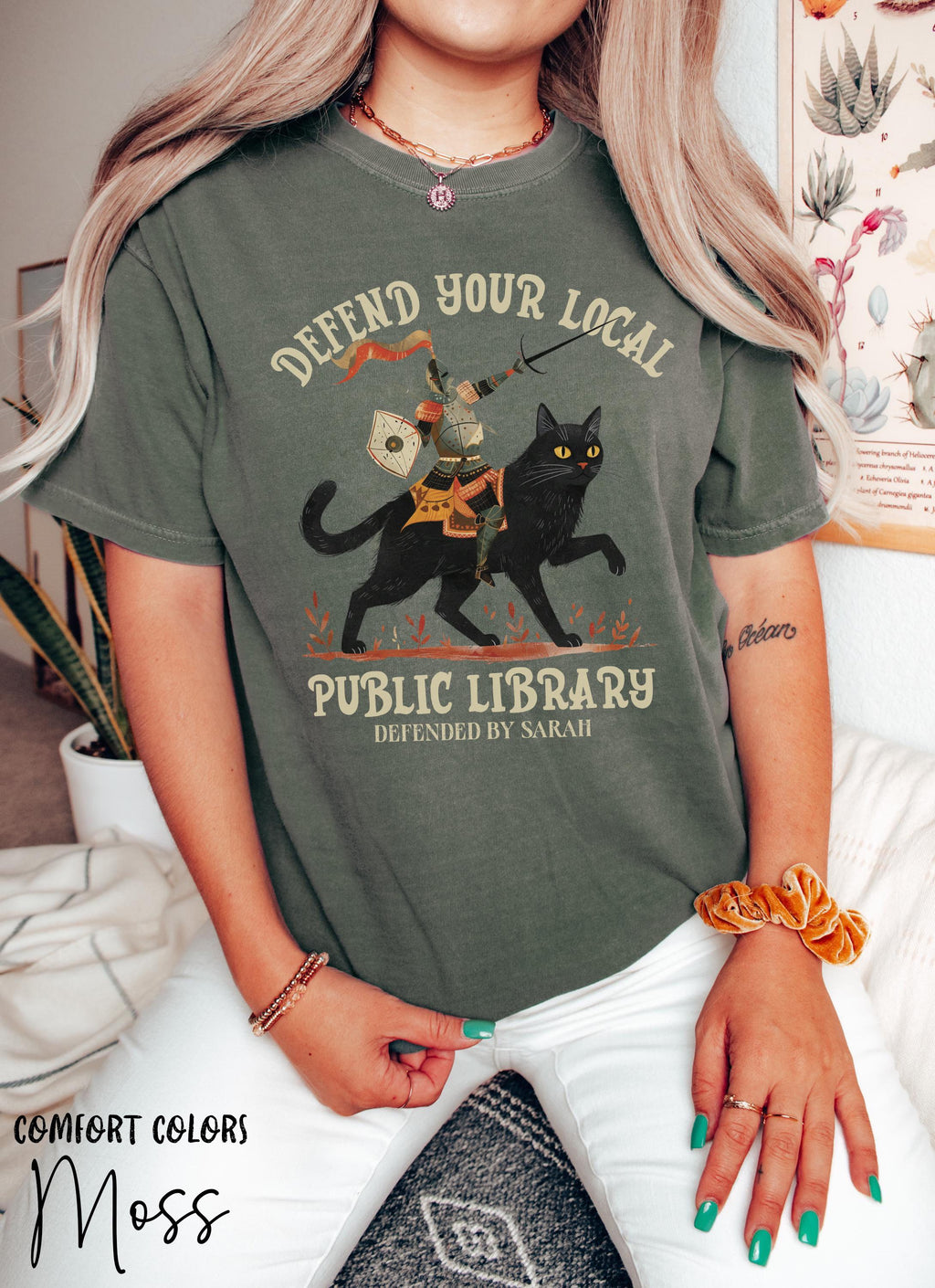 Comfort Colors Defend Local Public Library Knight Cat Tee Custom Book Lover Personalized Fantasy Reader (4)