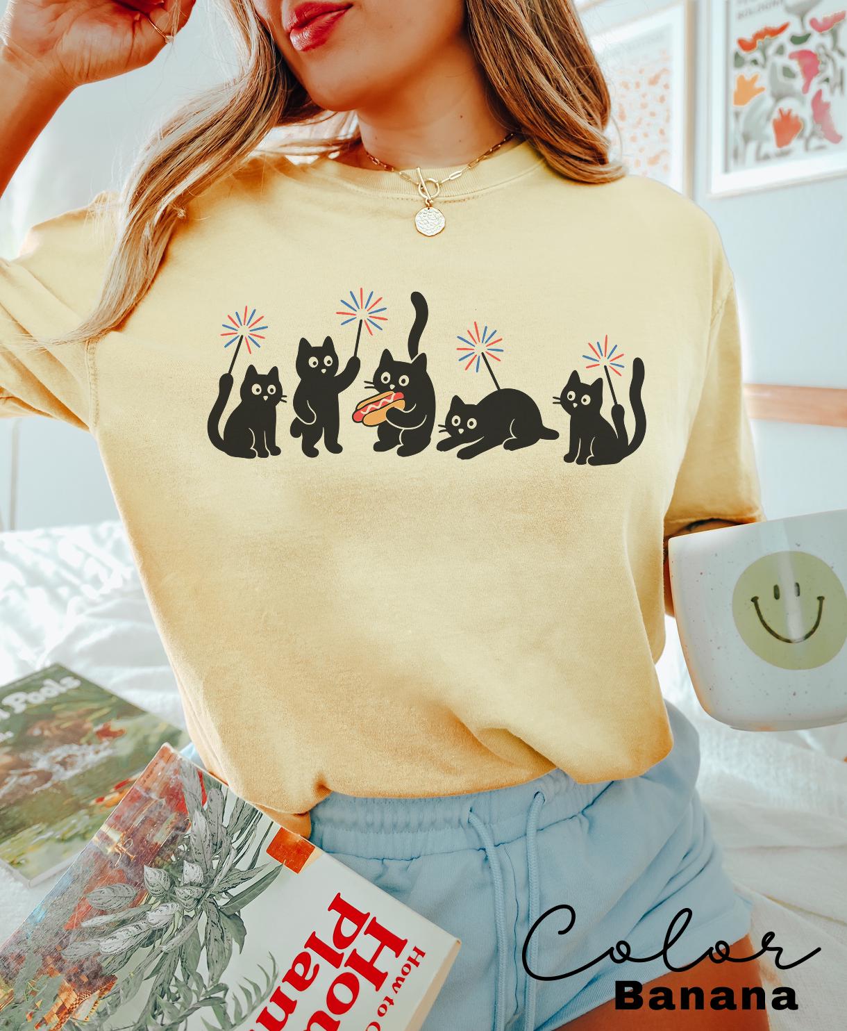 4th July Ca Cats Comfort Colors Cat Lovers Cat Mom Usa Patriotic Tee Black Cat Tee Kitten (4)