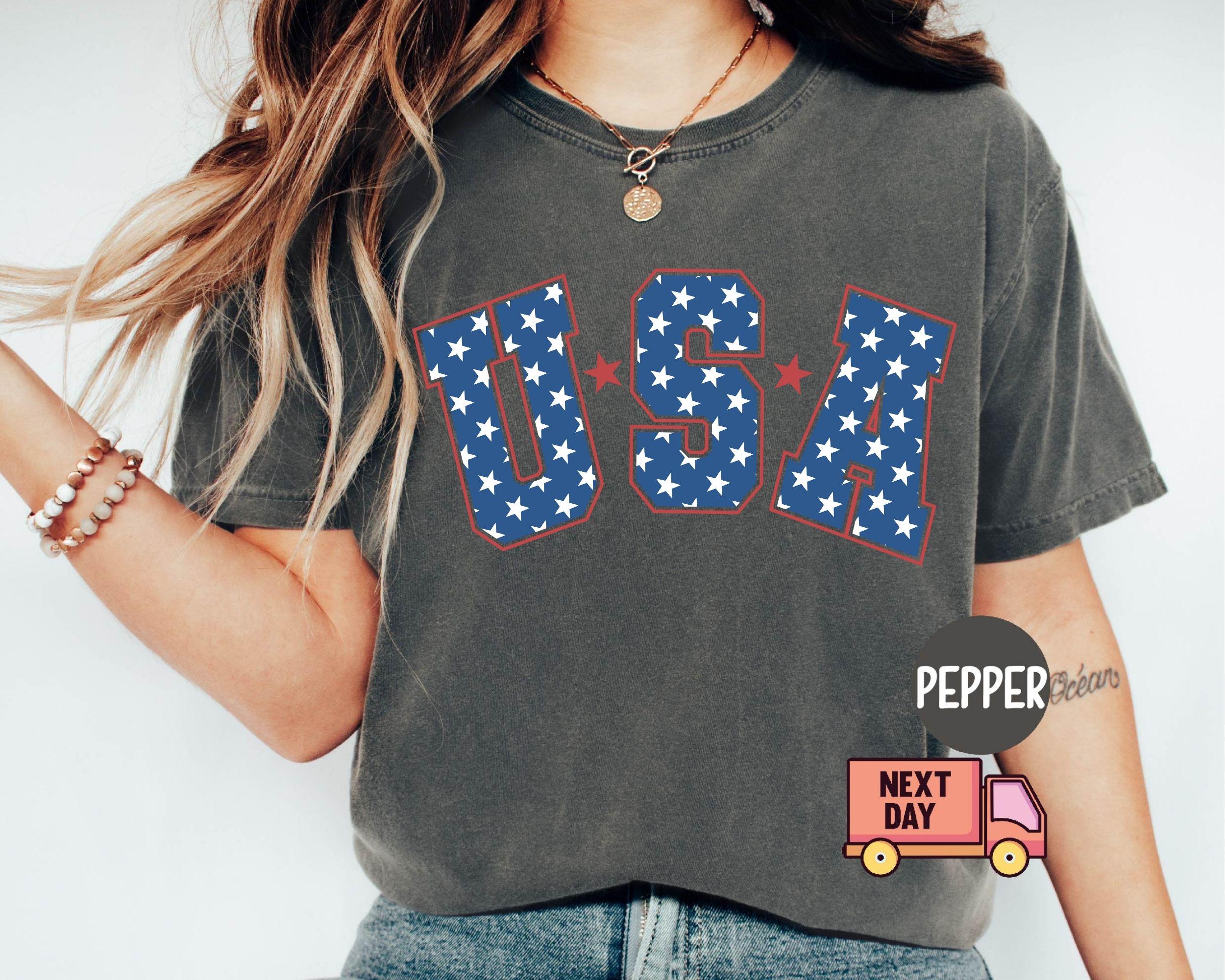 Comfort Colors Retro Star Usa 4th July Star American Retro Usa Merican Girl (4)