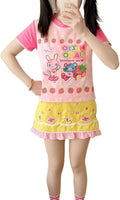 Kawaii Harajuku Cartoon Print Contrast Patchwork Lace Fairy T-Shirt Women Y2k Aesthetic Grunge Cropped Tee