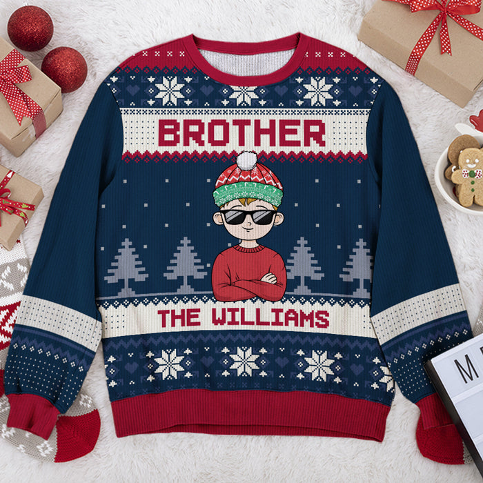 Christmas Is All About The Family Brother, Sister - Family Personalized Custom Ugly Sweatshirt - Unisex Wool Jumper - Christmas Gift For Brother, Kids
