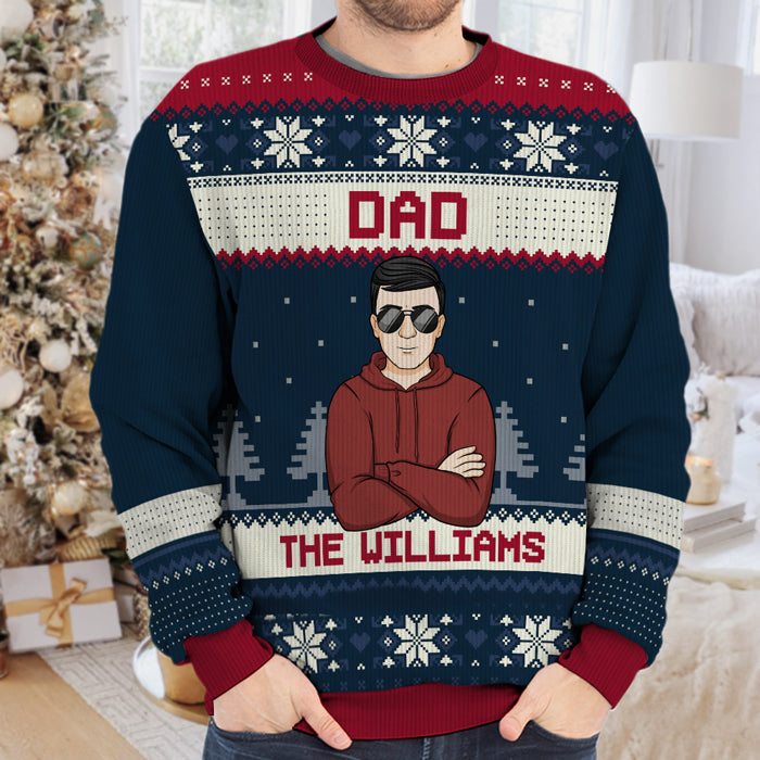Christmas Is All About The Family Dad, Mom - Family Personalized Custom Ugly Sweatshirt - Unisex Wool Jumper - Christmas Gift For Dad
