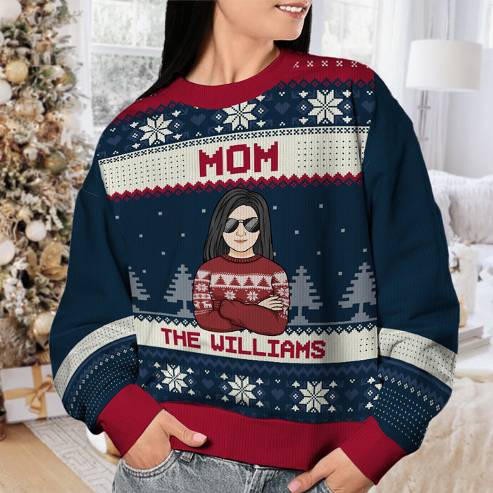 Christmas Is All About The Family Dad, Mom - Family Personalized Custom Ugly Sweatshirt - Unisex Wool Jumper - Christmas Gift For Dad