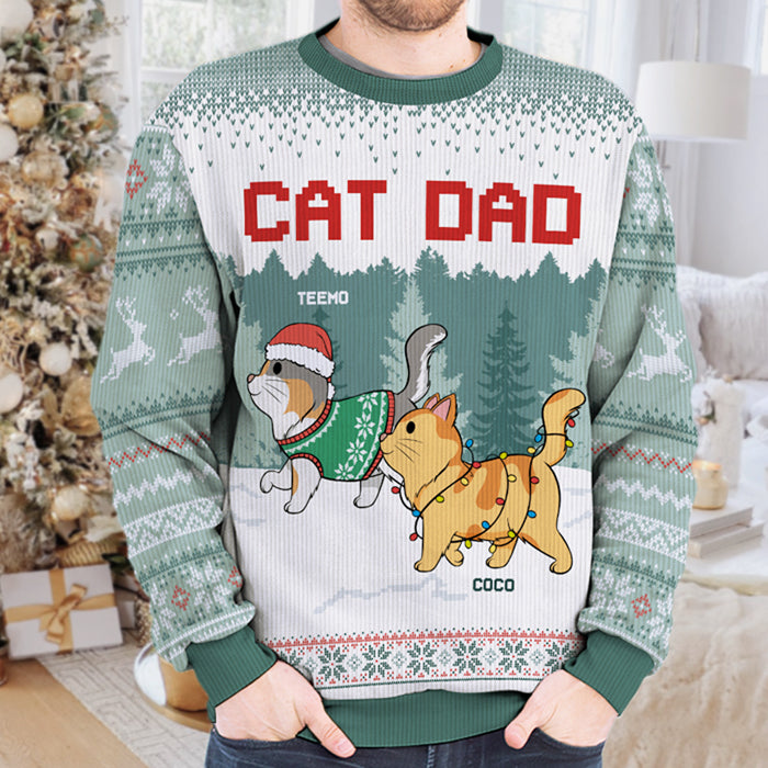 Cat Mom Cat Dad - Cat Personalized Custom Ugly Sweatshirt - Unisex Wool Jumper - Christmas Gift For Cat Lovers