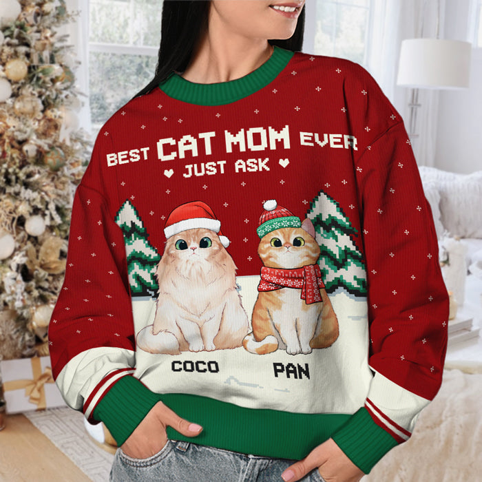 Best Cat Dad Ever - Personalized Custom Unisex Ugly Christmas Sweatshirt, Wool Sweatshirt, All-Over-Print Sweatshirt - Gift For Cat Lovers, Dad