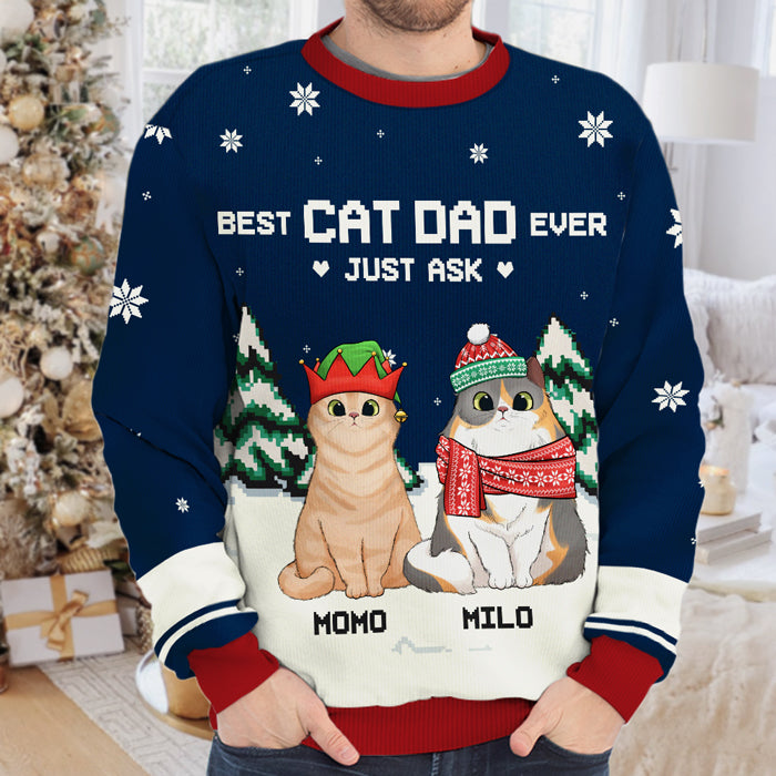 Best Cat Parents Ever - Personalized Custom Unisex Ugly Christmas Sweatshirt, Wool Sweatshirt, All-Over-Print Sweatshirt - Gift For Cat Lovers