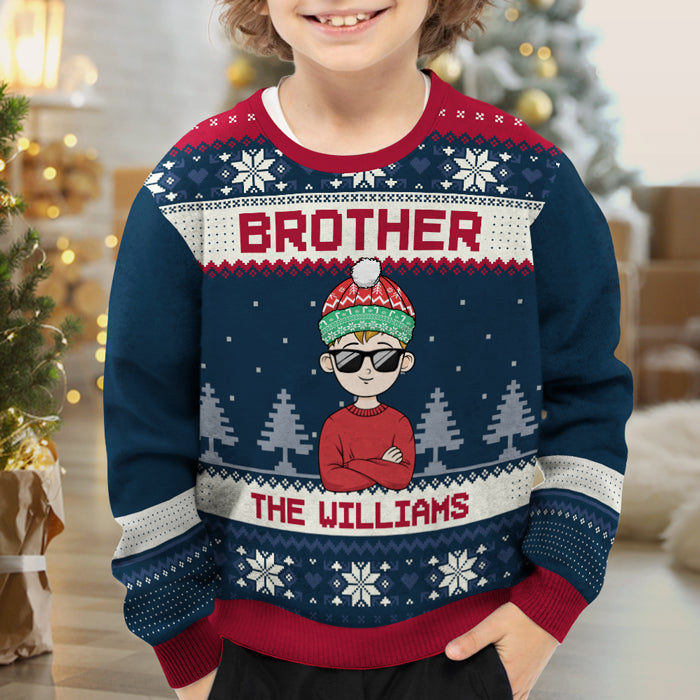 Christmas Is All About The Family Brother, Sister - Family Personalized Custom Ugly Sweatshirt - Unisex Wool Jumper - Christmas Gift For Brother, Kids