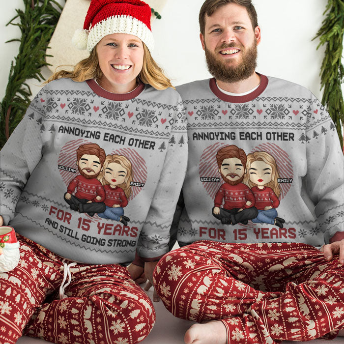 Annoying Couple For Years - Personalized Custom Unisex Ugly Christmas Sweatshirt, Wool Sweatshirt, All-Over-Print Sweatshirt - Gift For Couple, Husband, Wife