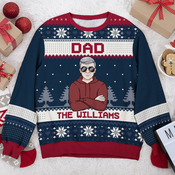 Christmas Is All About The Family Dad, Mom - Family Personalized Custom Ugly Sweatshirt - Unisex Wool Jumper - Christmas Gift For Dad