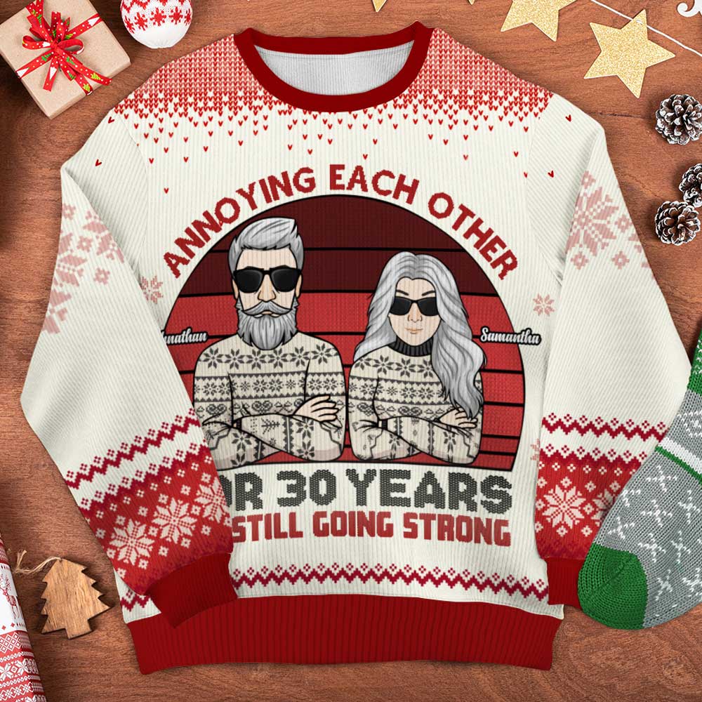 Annoying Each Other For Many Years And Still Going Strong - Gift For Couples, Personalized Custom Unisex Ugly Christmas Sweatshirt, Wool Sweatshirt, All-Over-Print Sweatshirt