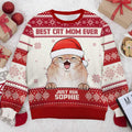 Best Cat Dad Ever - Personalized Custom Unisex Ugly Christmas Sweatshirt, Wool Sweatshirt, All-Over-Print Sweatshirt - Gift For Cat Lovers, Pet Lovers, Christmas Gift