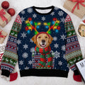 A Pet In Christmas Costume With Colorful Reindeer Antlers - Dog & Cat Personalized Custom Ugly Sweatshirt - Unisex Wool Jumper - Upload Image, Christmas Gift For Dog Lovers, Pet Lovers