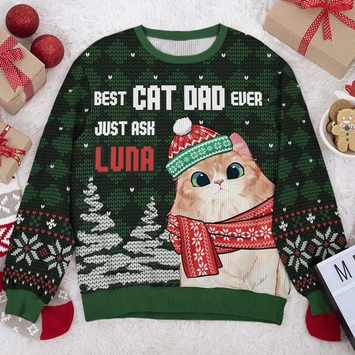 Coolest Cat Dad Cat Mom - Cat Personalized Custom Ugly Sweatshirt - Unisex Wool Jumper - Christmas Gift For Cat Dad, Cat Mom, Cat Lovers
