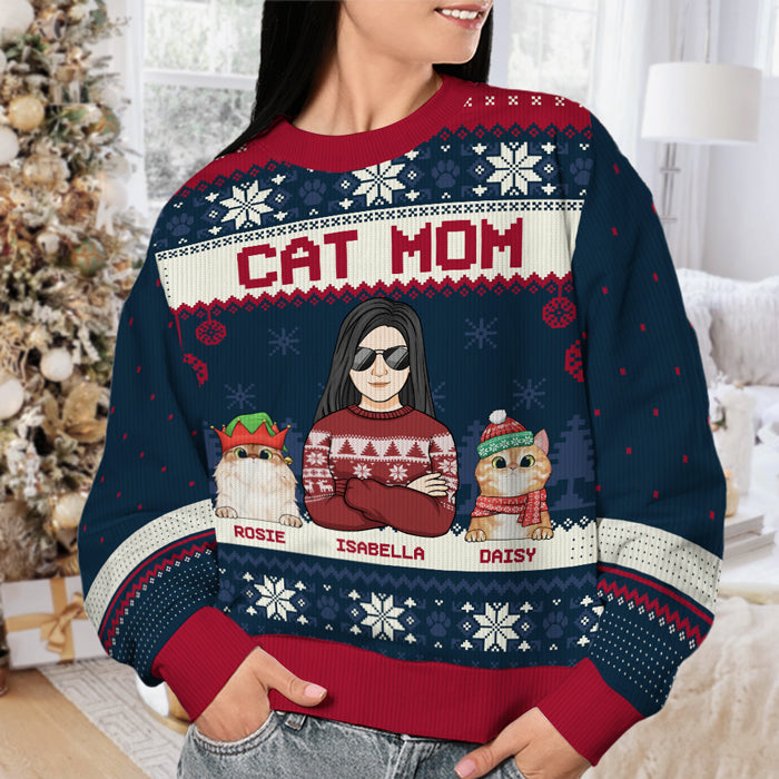 Best Cat Mom Cat Dad Ever - Cat Personalized Custom Ugly Sweatshirt - Unisex Wool Jumper - Christmas Gift For Cat Lovers, Mom, Dad