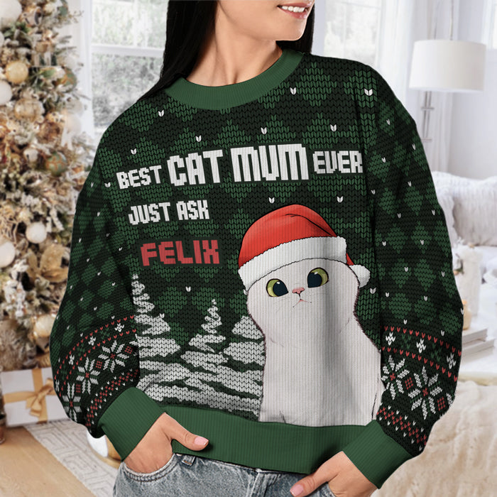 Coolest Cat Dad Cat Mom - Cat Personalized Custom Ugly Sweatshirt - Unisex Wool Jumper - Christmas Gift For Cat Dad, Cat Mom, Cat Lovers