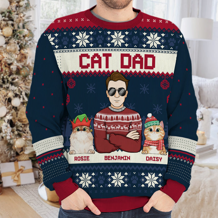 Best Cat Mom Cat Dad Ever - Cat Personalized Custom Ugly Sweatshirt - Unisex Wool Jumper - Christmas Gift For Cat Lovers, Mom, Dad