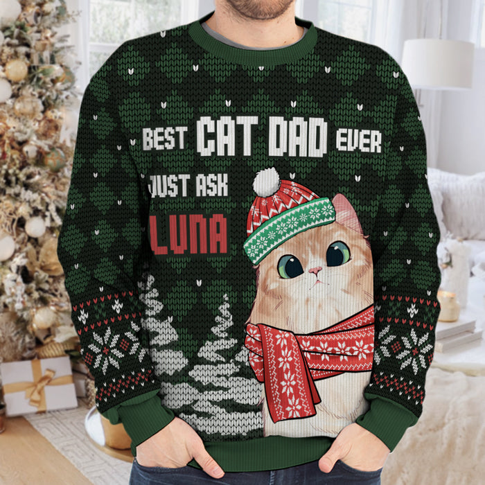 Coolest Cat Dad Cat Mom - Cat Personalized Custom Ugly Sweatshirt - Unisex Wool Jumper - Christmas Gift For Cat Dad, Cat Mom, Cat Lovers