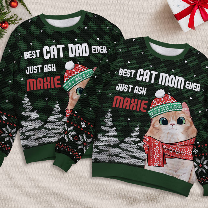 Coolest Cat Dad Cat Mom - Cat Personalized Custom Ugly Sweatshirt - Unisex Wool Jumper - Christmas Gift For Cat Dad, Cat Mom, Cat Lovers