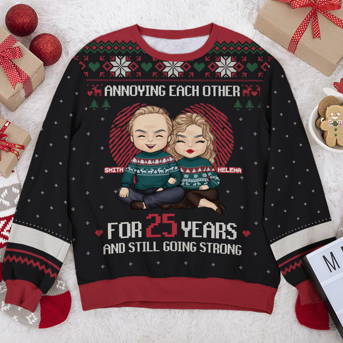 Annoying Each Other For Many Years - Personalized Custom Unisex Ugly Christmas Sweatshirt, Wool Sweatshirt, All-Over-Print Sweatshirt - Gift For Couple, Husband, Wife