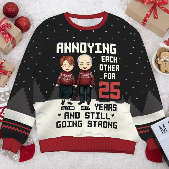 Annoying Each Other - Personalized Custom Unisex Ugly Christmas Sweatshirt, Wool Sweatshirt, All-Over-Print Sweatshirt - Gift For Couple, Husband, Wife