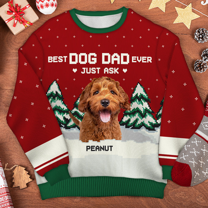 Best Cat Mom Ever, Just Ask - Personalized Custom Unisex Ugly Christmas Sweatshirt, Wool Sweatshirt, All-Over-Print Sweatshirt - Upload Image, Gift For Mom, Cat Lovers, Christmas Gift