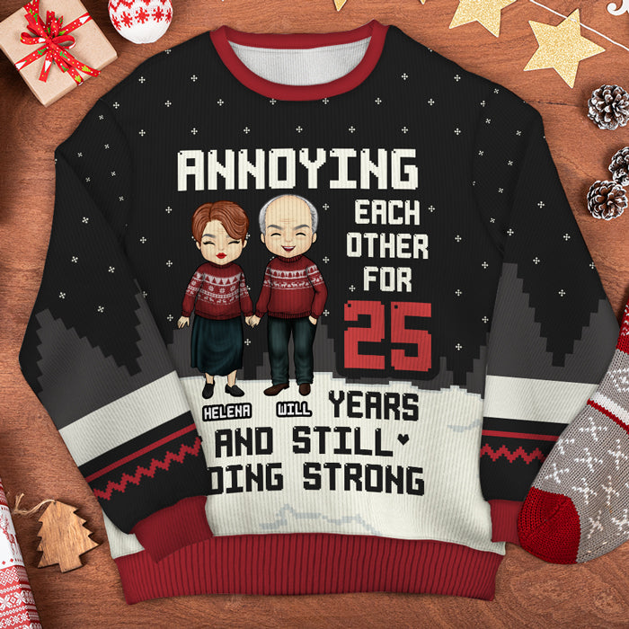 Annoying Each Other - Personalized Custom Unisex Ugly Christmas Sweatshirt, Wool Sweatshirt, All-Over-Print Sweatshirt - Gift For Couple, Husband, Wife