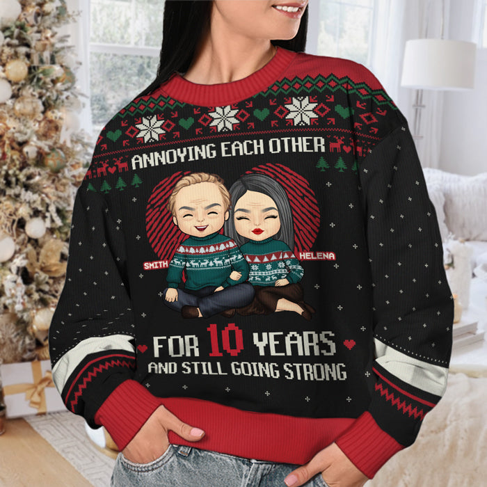 Annoying Each Other For Many Years - Personalized Custom Unisex Ugly Christmas Sweatshirt, Wool Sweatshirt, All-Over-Print Sweatshirt - Gift For Couple, Husband, Wife