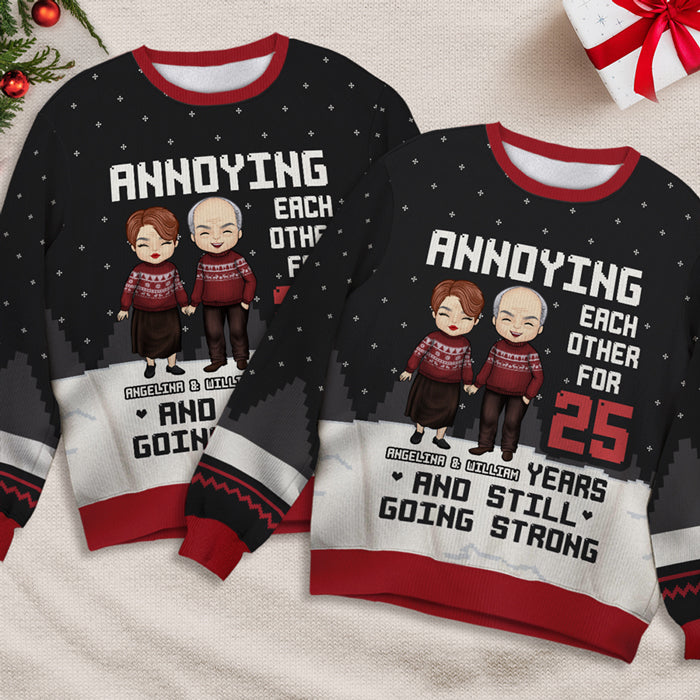 Annoying Each Other - Personalized Custom Unisex Ugly Christmas Sweatshirt, Wool Sweatshirt, All-Over-Print Sweatshirt - Gift For Couple, Husband, Wife
