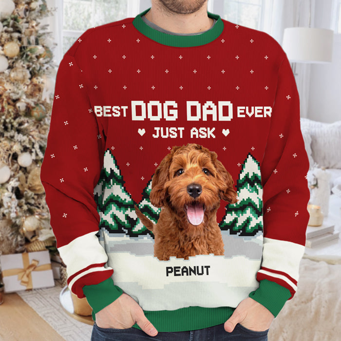 Best Cat Mom Ever, Just Ask - Personalized Custom Unisex Ugly Christmas Sweatshirt, Wool Sweatshirt, All-Over-Print Sweatshirt - Upload Image, Gift For Mom, Cat Lovers, Christmas Gift