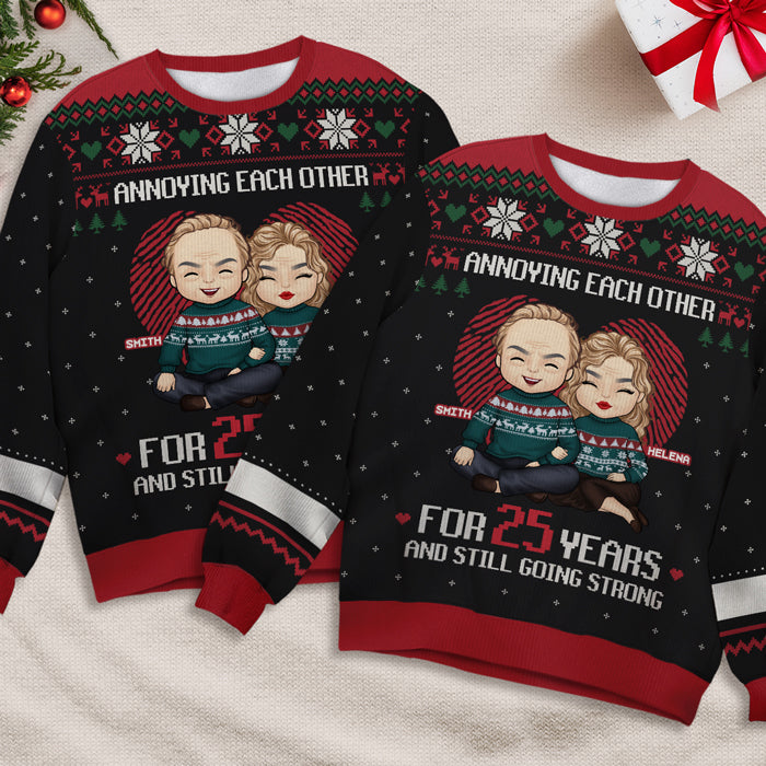 Annoying Each Other For Many Years - Personalized Custom Unisex Ugly Christmas Sweatshirt, Wool Sweatshirt, All-Over-Print Sweatshirt - Gift For Couple, Husband, Wife
