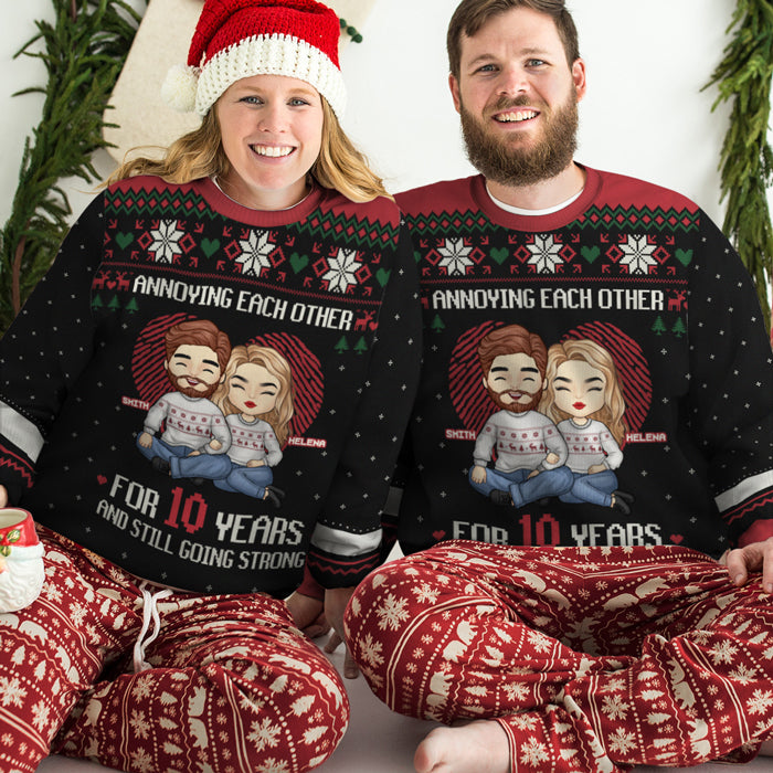 Annoying Each Other For Many Years - Personalized Custom Unisex Ugly Christmas Sweatshirt, Wool Sweatshirt, All-Over-Print Sweatshirt - Gift For Couple, Husband, Wife