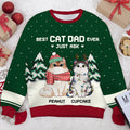 Best Cat Dad Ever - Personalized Custom Unisex Ugly Christmas Sweatshirt, Wool Sweatshirt, All-Over-Print Sweatshirt - Gift For Cat Lovers, Dad
