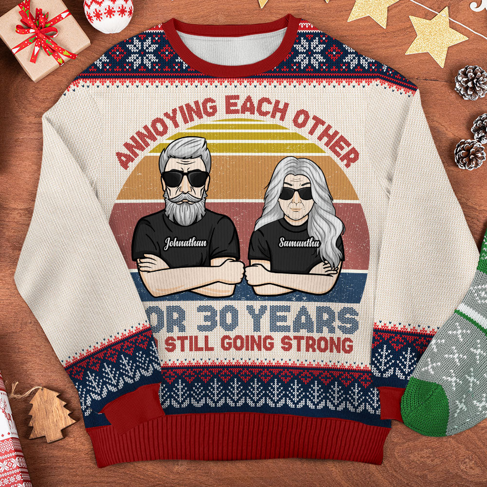 Annoying Each Other For So Many Years - Gift For Couples, Personalized Custom Unisex Ugly Christmas Sweatshirt, Wool Sweatshirt, All-Over-Print Sweatshirt