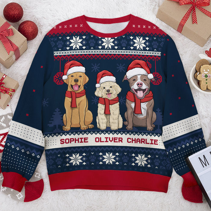 Christmas Dogs - Personalized Custom Unisex Ugly Christmas Sweatshirt, Wool Sweatshirt, All-Over-Print Sweatshirt - Gift For Dog Lovers