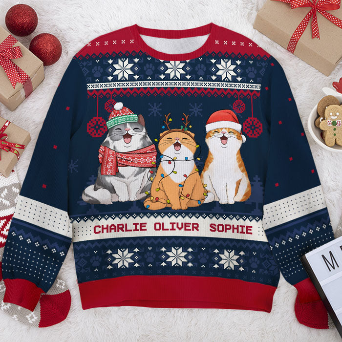 Christmas Cats - Personalized Custom Unisex Ugly Christmas Sweatshirt, Wool Sweatshirt, All-Over-Print Sweatshirt - Gift For Cat Lovers, Pet Lovers