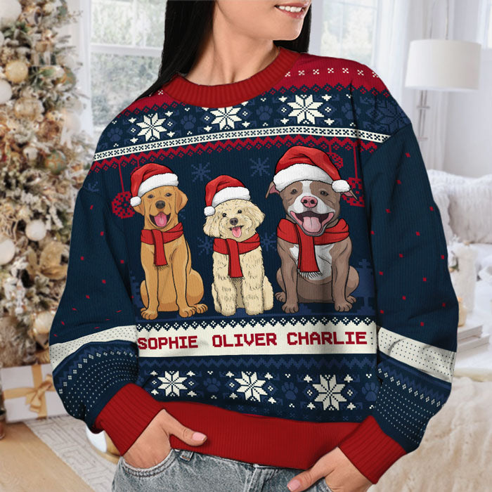 Christmas Dogs - Personalized Custom Unisex Ugly Christmas Sweatshirt, Wool Sweatshirt, All-Over-Print Sweatshirt - Gift For Dog Lovers