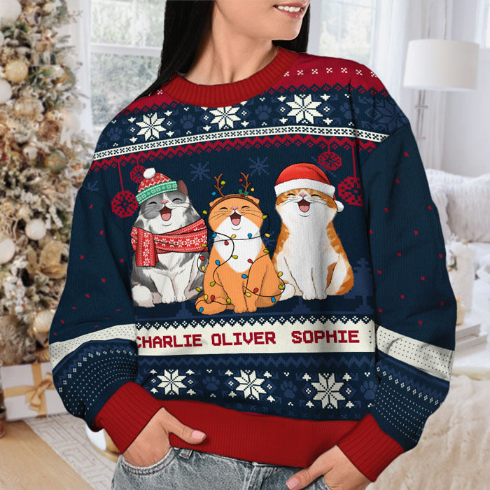 Christmas Cats - Personalized Custom Unisex Ugly Christmas Sweatshirt, Wool Sweatshirt, All-Over-Print Sweatshirt - Gift For Cat Lovers, Pet Lovers