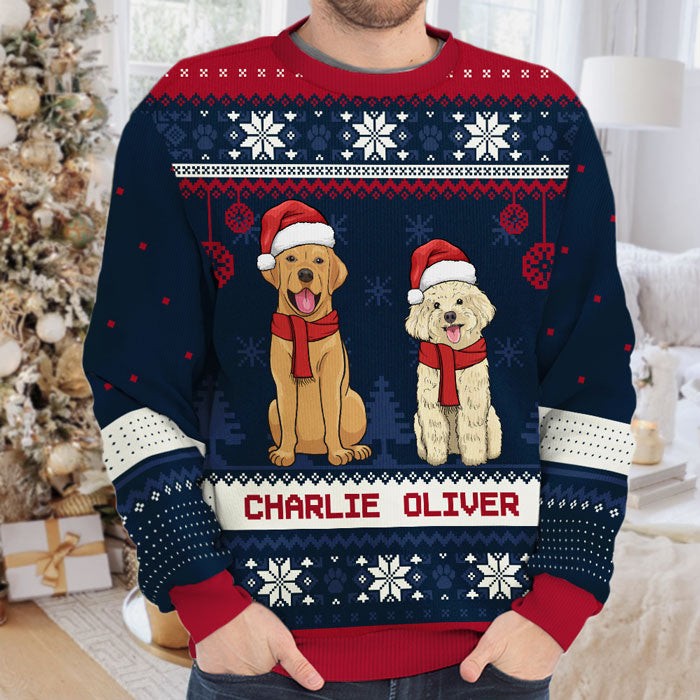 Christmas Dogs - Personalized Custom Unisex Ugly Christmas Sweatshirt, Wool Sweatshirt, All-Over-Print Sweatshirt - Gift For Dog Lovers